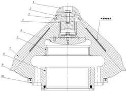 履帶移動圓錐式破碎站破碎主機(jī)動錐襯板鎖緊結(jié)構(gòu)